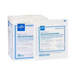 Medline Non-Woven Sterile Drain Sponges, 4"X4", 6-Ply (Case of 600) - Picture 1 of 12