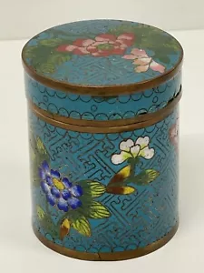 Antique Chinese Cloisonne Box 19th century blue peony flowers 8cm - Picture 1 of 4