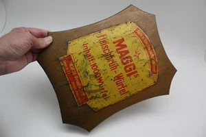 MAGGI´S FLEISCHBRÜH-WÜRFEL uraltes Blechschild auf Holzunterlage - Bild 1 von 1