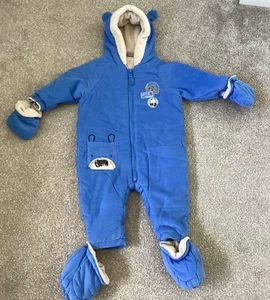 Tu Sainsburys Baby Snowsuit. Blue corduroy. Warm All In One. Age 6-9 months - Picture 1 of 7