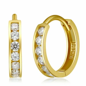1.00Ct Simulated Diamond Huggie Hoop Earrings 14K Yellow Gold Round Cut VVS1 - Picture 1 of 5