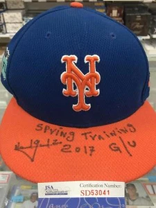 Sombrero Harol Gonzalez Autografiado NY Mets Azul Naranja Entrenamiento de Primavera 2017 G/U JSA - Imagen 1 de 1