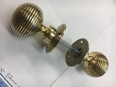 1 Pair Solid Brass Beehive Door handles Antique reeded Vintage Brass Door Knob - Image 1 of 4