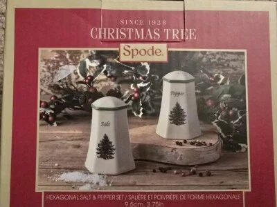 Spode Christmas Tree Hexagonal Porcelain Salt and Pepper Shakers, 3.75 Inches - Image 1 of 4