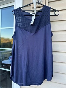 H &M navy blue sleeveless top blouse with lace neckline. Size: Medium. NWT - Picture 1 of 7