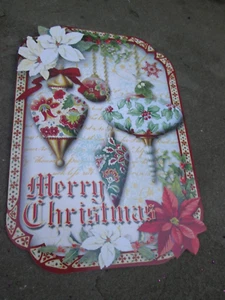 PUNCH STUDIO CHRISTMAS SINGLE CARD MERRY HOLLY ORNAMENTS RED POINTSETTA FLORAL - Picture 1 of 6