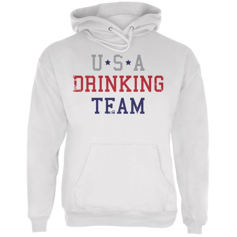 Sudadera con capucha blanca para adulto Drinking Team 4th of July USA Foto 1 de 1