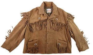 Vtg 80s 90s EXCELLED Men’s 4XL Brown Suede Leather Fringed Jacket Western Concho - Picture 1 of 13