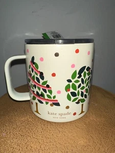 kate spade stainless steel mug evergreen confetti holiday Christmas trees - Picture 1 of 5