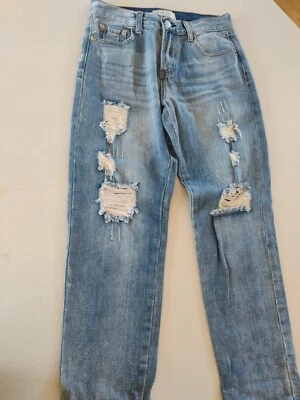 Pantalones de mezclilla para mujer Blank Paige pequeños desgastados rectos Foto 1 de 4