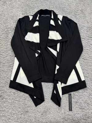 Suéter Ivanka Trump Mujer Pequeño Negro Geométrico Drapeado Cascada Cárdigan Nuevo con Etiquetas Foto 1 de 4