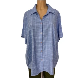 Camisa Crazy Kat azul a cuadros con botones para mujer talla grande 3X top informal - Imagen 1 de 15