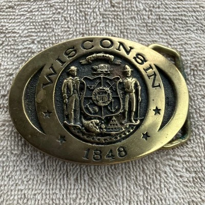 Vintage Wisconsin Seal Flag Forward Belt Buckle Registered Collection Heritage - Image 1 of 3