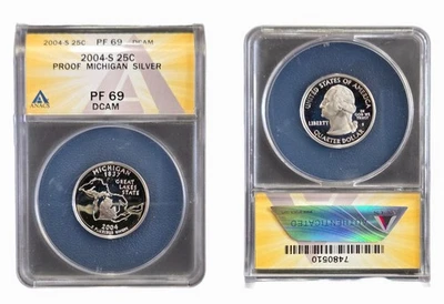 2004-S 25c Michigan Silver Washington Quarter ANACS PF 69 Deep Cameo (PF69DCAM) - Image 1 of 3