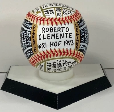 Roberto Clemente VCBC SuperStats LEGENDS ONL Baseball, Hand Painted, Pirates - Image 1 of 4