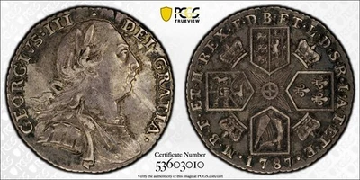 1787 Grã-Bretanha 1 xelim PCGS XF detalhes George III S-3746 com corações - Imagem 1 de 4