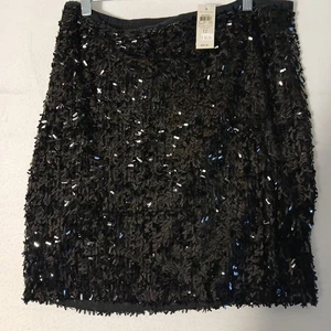 Ann Taylor Black Sequin Mini Skirt Party Holiday Glitter Size 12 NWT - Picture 1 of 8