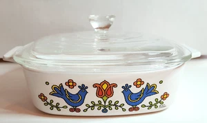 Vintage 1975 Corning Ware A-1-B Country Festival blauer Vogel Auflaufform 1 Quart Amish - Bild 1 von 9