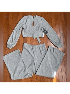 ALMOST FAMOUS Womens Gray Button Top Open Back Tie Hem Crop Top L - Picture 1 of 6