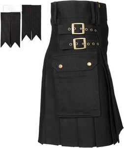 Para hombres 42 MajesticUSA Negro Utilitario Kilt Escocés Boda Kilt Algodón con Flashes - Imagen 1 de 10