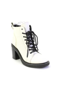 Dolce Vita Womens Leather Block Heel Lace Up Ankle Boots White Size 6.5 - Picture 1 of 5