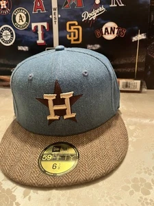 New Era Houston Astros Blue Denim Brown Tweed 59FIFTY Fitted Hat Size 6 7/8 - Picture 1 of 6