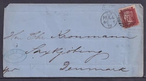 1875 1d SG 43 Pl 171 LK Hull to Denmark Scarce VGU - Picture 1 of 2