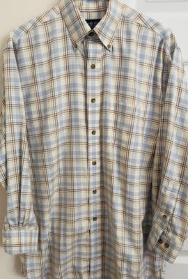 Camisa Brooks Brothers Country Club M Marrón A Cuadros Calce Ajustado Mezcla Cachemira Botón Foto 1 de 4