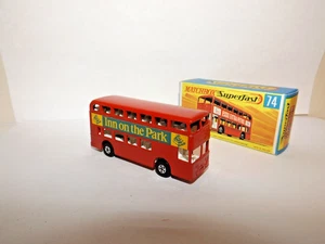 MATCHBOX TRANS. S/F NO. 74-A DAIMLER BUS RED BODY, HTF 'INN ON THE PARK' LABELS - Picture 1 of 6