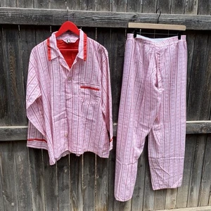 70s 80s Pajamas Set 2-piece size Large PCA Perma Press Long Sleeve red geometric - Picture 1 of 13