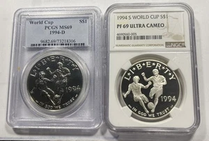 (2) 1994 S&P $1 World Cup Silver Dollars PCGS MS69/NGC PF69 Item 9561 - Picture 1 of 9