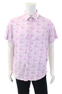 Stone Rose Mens Short Sleeve Button Front Floral Shirt White Purple Size XL - Picture 1 of 6
