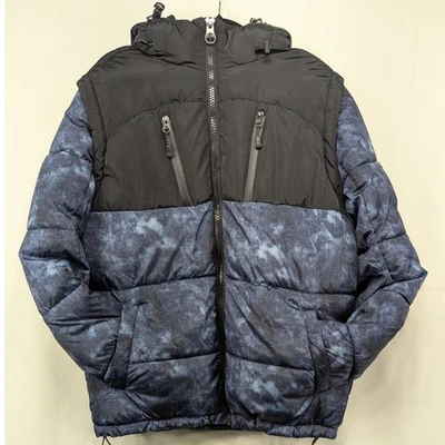 Chaqueta acolchada Southpole para hombre con capucha azul/negro cremallera completa talla M Foto 1 de 4