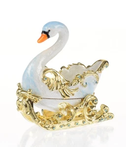 Keren Kopal White Swan hand made  Trinket Box Decorated with Austrian Crystals - Picture 1 of 7