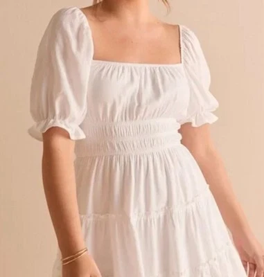 NWT Francesca's White Hallie Tiered mini Dress Size Large wedding shower bride - Image 1 of 4
