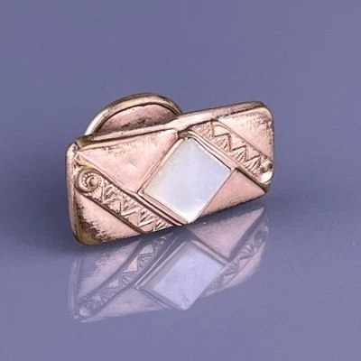 Large Single Mother of Pearl Gold Plated Tuxedo Shirt Dress Stud 1” Vintage - Image 1 of 4