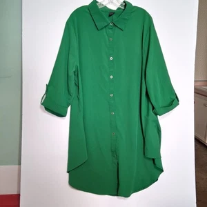 SheIn Curve Dark Green Button Down Shirt 4XL Roll Tab 3/4 Sleeve Long Tunic D26 - Imagen 1 de 10