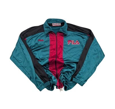 Fila Vintage 80s 90s Track Jacket Mens Size L Retro Teal Red Black Sportswear - Imagen 1 de 4