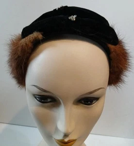 Vintage Womens Hat Half Hats Mink Fur By Miss Feige Velvet Bling /60d - Picture 1 of 8