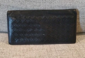 BOTTEGA VENETA Interatiato Black Leather Bifold Long Checkbook Wallet **Read** - Picture 1 of 11