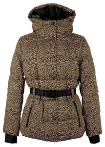 Michael Kors Women's Hooded Leopard Print Belted Puffer Coat Jacket Large - Picture 1 of 7