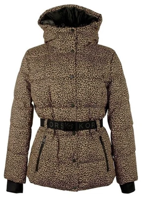Michael Kors Women's Hooded Leopard Print Belted Puffer Coat Jacket Large - Image 1 of 4