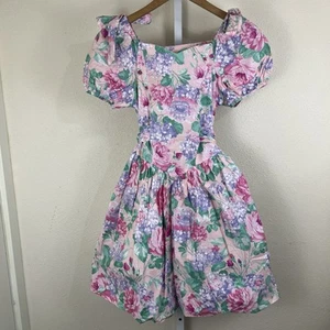 Bonnie Jean Kleid Blumen Puffärmel zum Binden Mädchen Größe 10 90er Vintage inspiriert - Bild 1 von 5