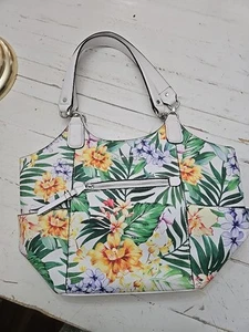 Dana Buchman Purse Faux Leather Shoulder Handbag Tropical Floral Ava White Multi - Picture 1 of 15