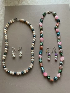 Two Multicoloured Beaded Necklaces With Contrast Earrings Costume Jewellery (U) - Picture 1 of 5