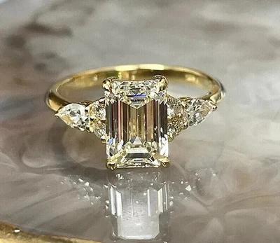 Emerald Cut Lab Grown Stunning IGI Certified 2.40Ct Diamond Ring 14k Yellow Gold - Image 1 of 4