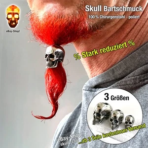 1 Bartschmuck - Skull Totenkopf - Edelstahl poliert - Bartkugel Bartperle 13 - Bild 1 von 12