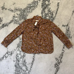 Loft Bluse Damen Größe L Braun Mehrfarbig Blumenmuster Bindekragen Langarm Oberteil - Bild 1 von 9