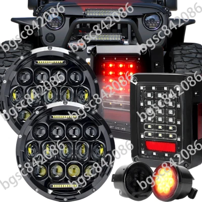 105W Halo 7" Headlights Tail Lights Turn Signals Lamp For Jeep Wrangler JK 07-17 - Image 1 of 4