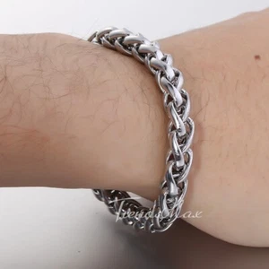 Brazalete de acero inoxidable tono plata trigo cadena 8 mm para hombre niños personalizado 8"" - Imagen 1 de 4
